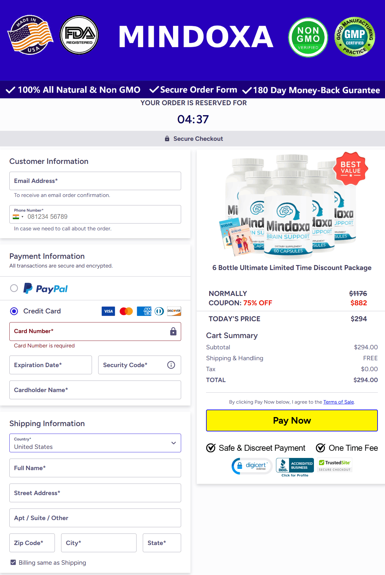 Mindoxa-Secure Checkout Page